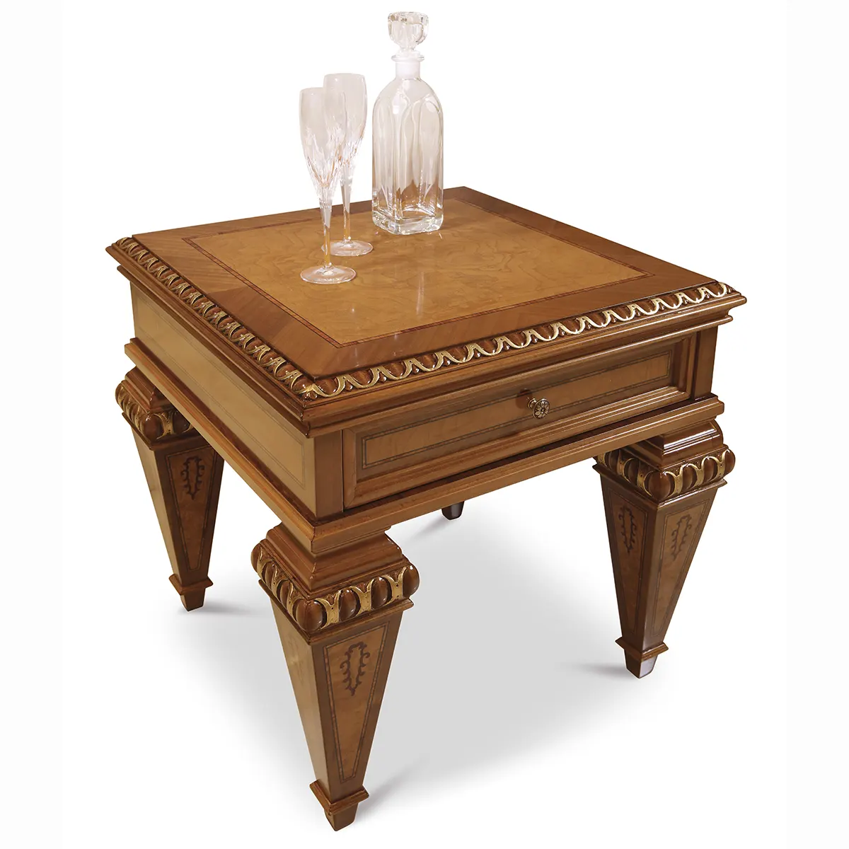 Squared Coffee Table with Drawer Squared coffee table with drawer, hand-carved with gold details, Italian baroque style — Ambra collection by Marzorati