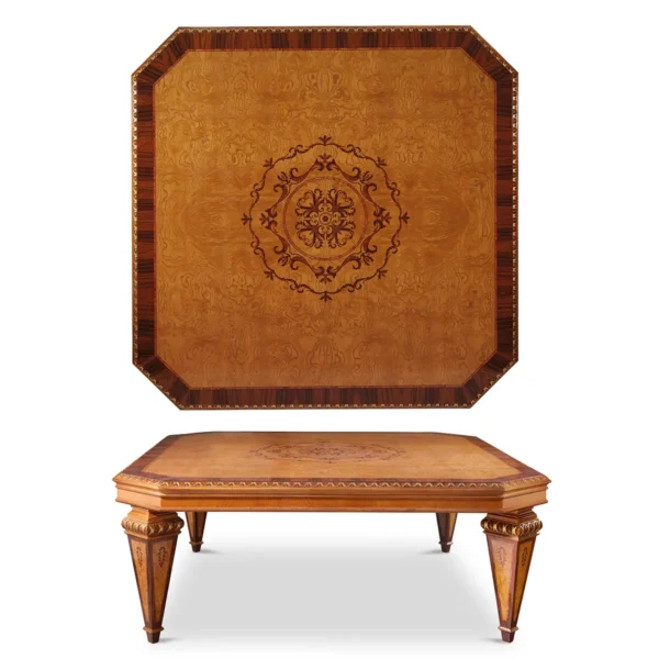 Squared maxi coffee table, hand-carved with gold details, Italian baroque style — Ambra collection by Marzorati