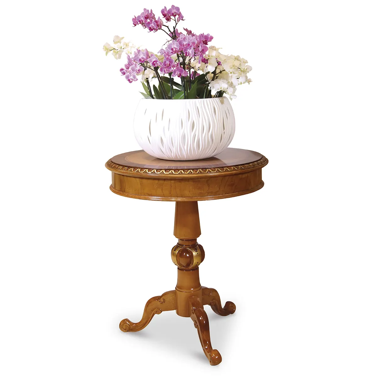 Round Coffee Table Carved Gold Round coffee table, hand-carved with gold details, Italian baroque style — Ambra collection by Marzorati