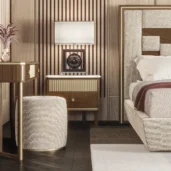 Brera nightstand with matching pouf, modern bedroom setting