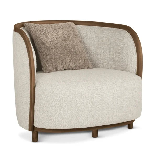 Brera beige armchair with wood frame, luxury Italian design