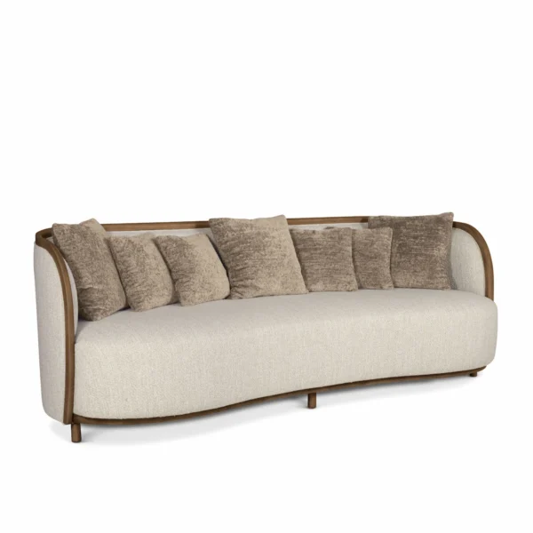 Brera 3-seat sofa in beige with curved wood frame