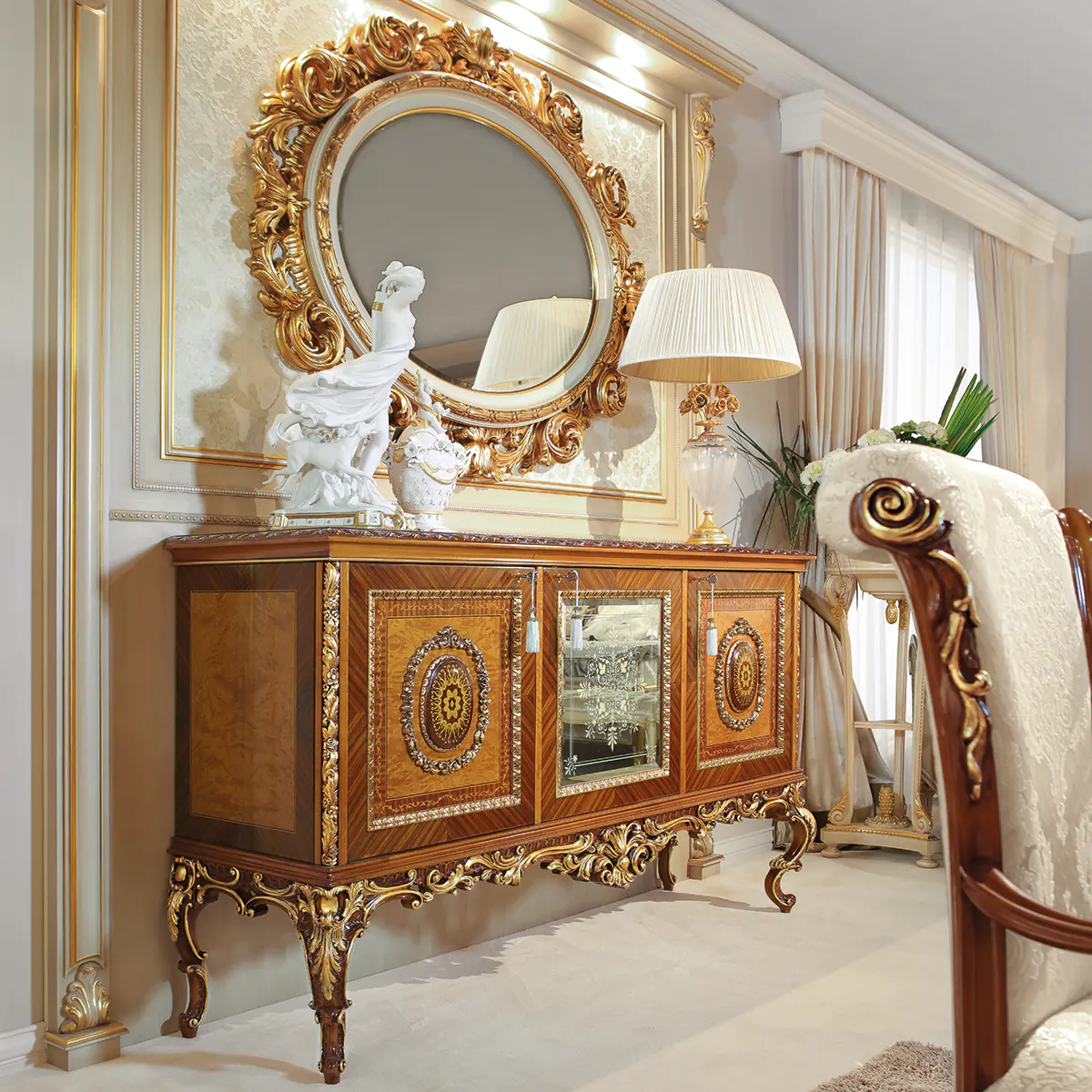 Carmen Sideboard Gold Carmen 3-door sideboard with gold details, Marzorati collection