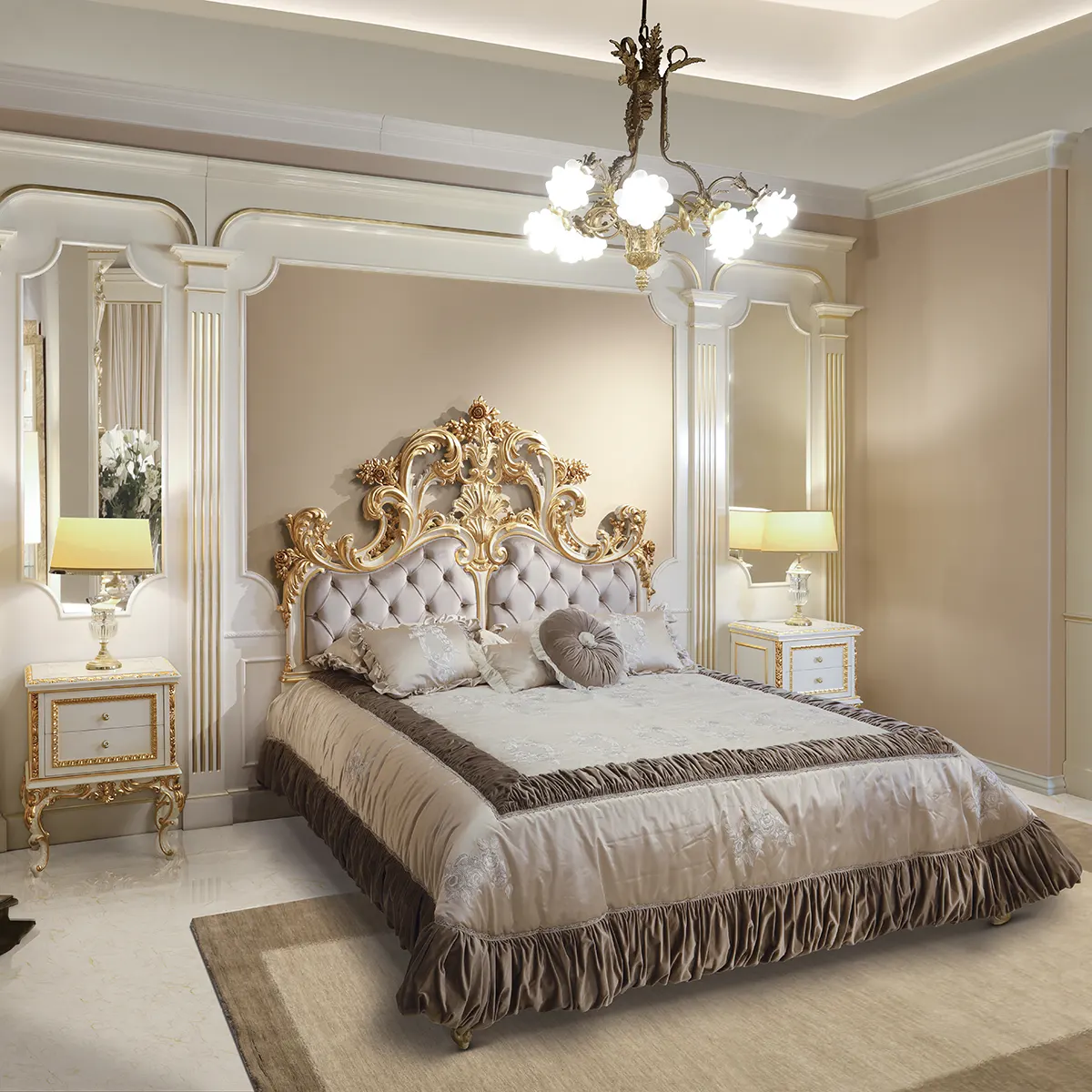 Carmen Bed Ash Burl Palisander Carmen bed with white ash burl veneer and palisander borders, Marzorati collection