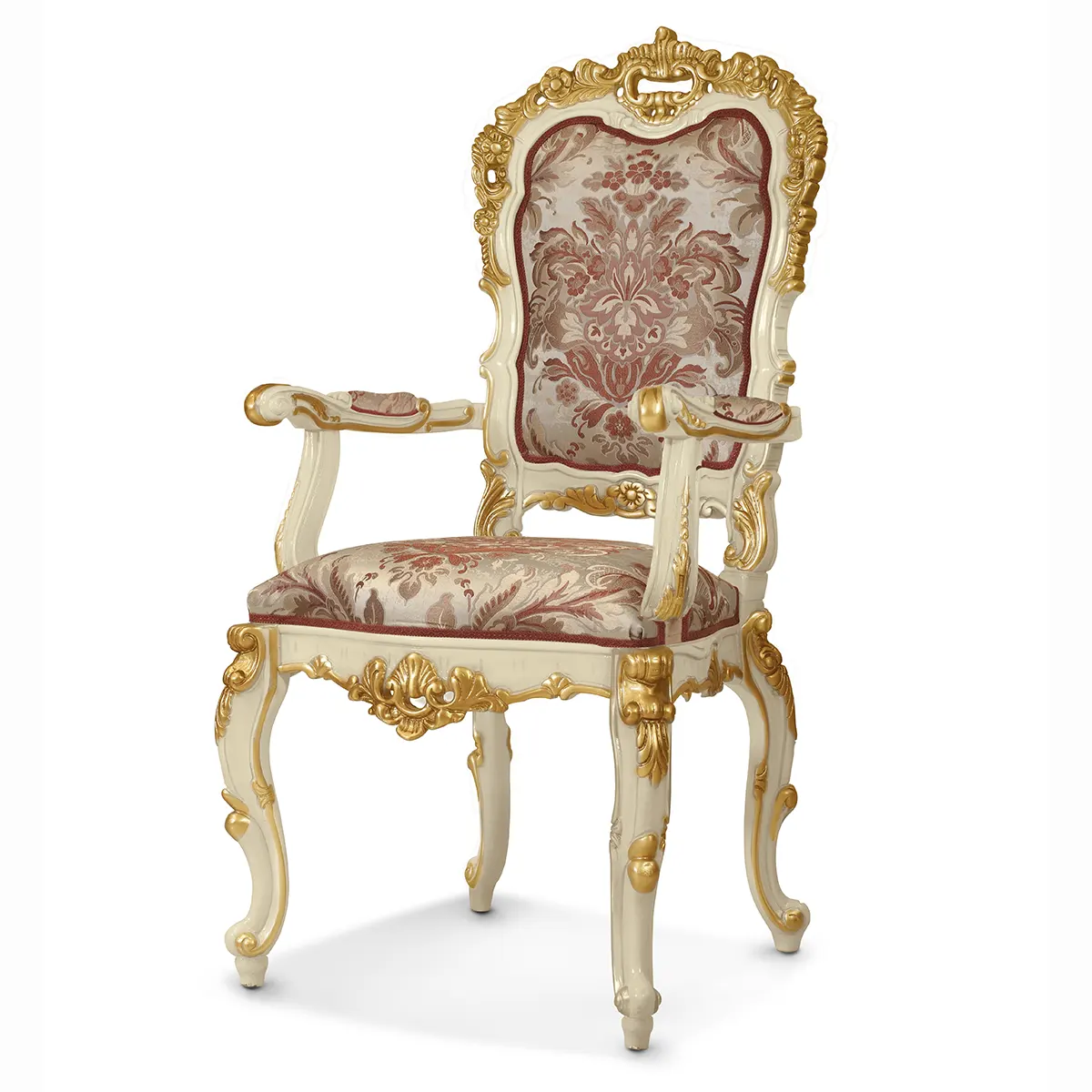 Soleil Armchair Gold Leaf Soleil armchair hand-carved with gold leaf, damask upholstery, Carmen collection by Marzorati