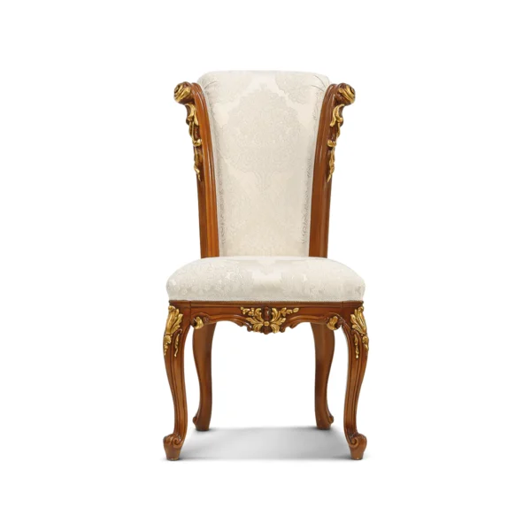 Carmen chair hand-carved with gold leaf and damask upholstery, Marzorati collection