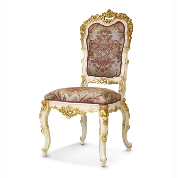Carmen Soleil chair hand-carved with gold leaf and damask upholstery, Marzorati collection