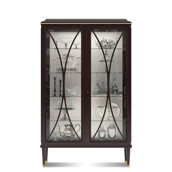 Chelsea display cabinet in solid walnut, glass doors, luxury Italian craftsmanship.