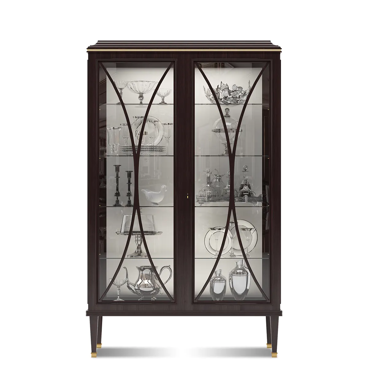 CHELSEA display cabinet 3 EN Chelsea display cabinet in solid walnut, glass doors, luxury Italian craftsmanship.