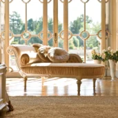 Eden left dormeuse in embroidered velvet with wood carvings, luxury interior