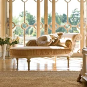 Eden right dormeuse in embroidered velvet with wood carvings, luxury interior