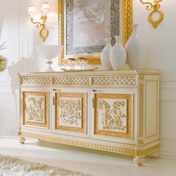 Edo 3-door sideboard in lacquered briar, front view