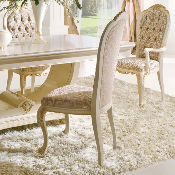 Edo dining chair in carved wood, luxury dining room setting