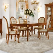 Edo extendable rectangular table in briar, dining room setting with chairs