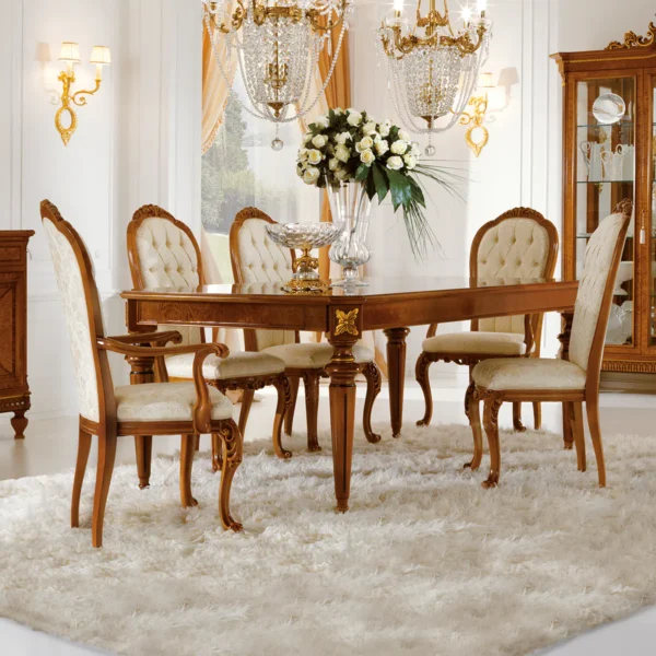 Edo extendable rectangular table in briar, dining room setting with chairs