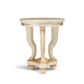 Edo round coffee table, wood carving detail