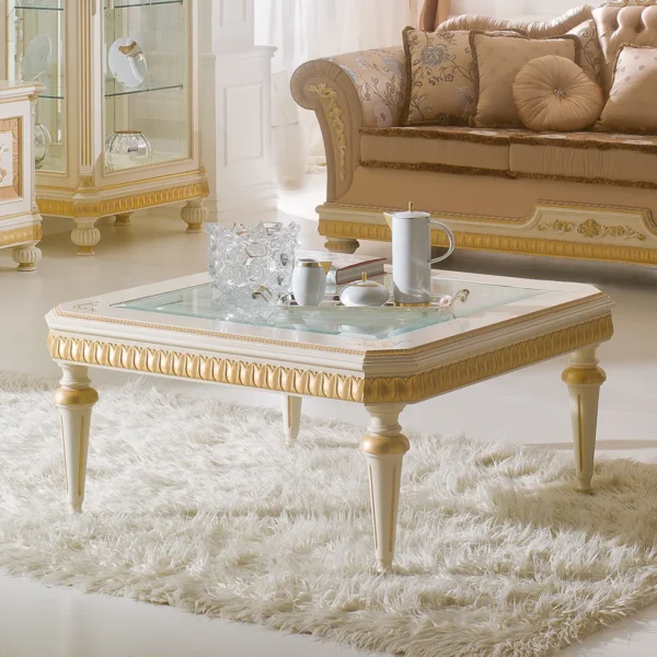 Edo square coffee table, carving detail