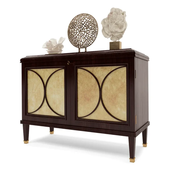 Chelsea sideboard in dark wood with gold details, luxury Italian craftsmanship.
