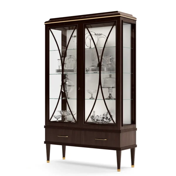 Chelsea display cabinet in solid walnut with glass doors, Italian craftsmanship.
