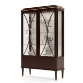 Chelsea display cabinet in solid walnut with crystal shelves, luxury Italian design.
