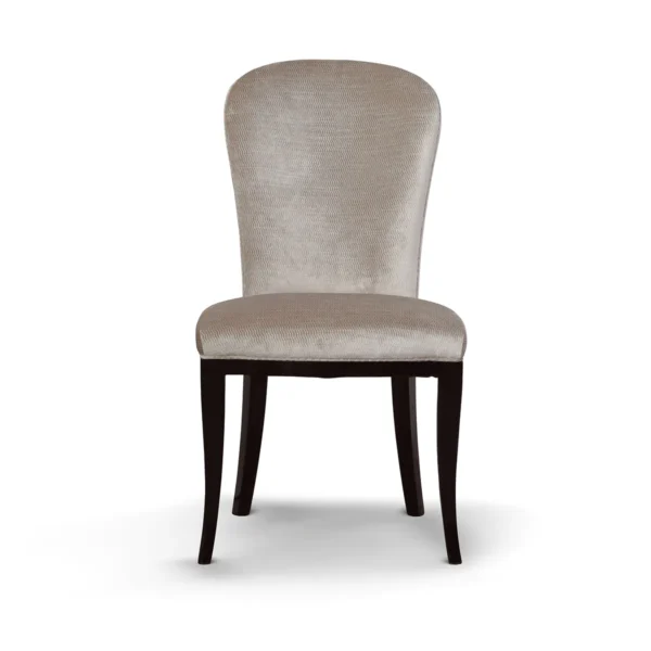 Greenwich chair upholstered in beige velvet, dark wood legs, Italian craftsmanship.