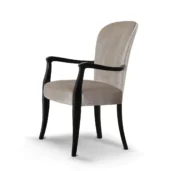 Greenwich armchair upholstered in beige fabric, black wood frame, Italian craftsmanship.
