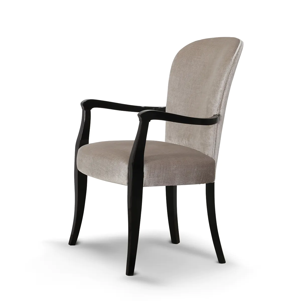 GREENWICH armchair EN Greenwich armchair upholstered in beige fabric, black wood frame, Italian craftsmanship.