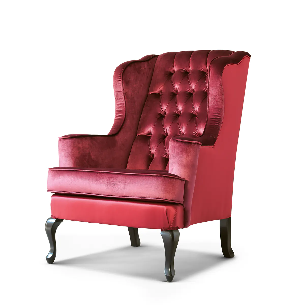 FLORA bergere armchair EN Flora bergère armchair in red velvet, luxury Italian craftsmanship.