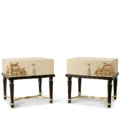Flora nightstand in solid wood with gold details, luxury Italian craftsmanship.
