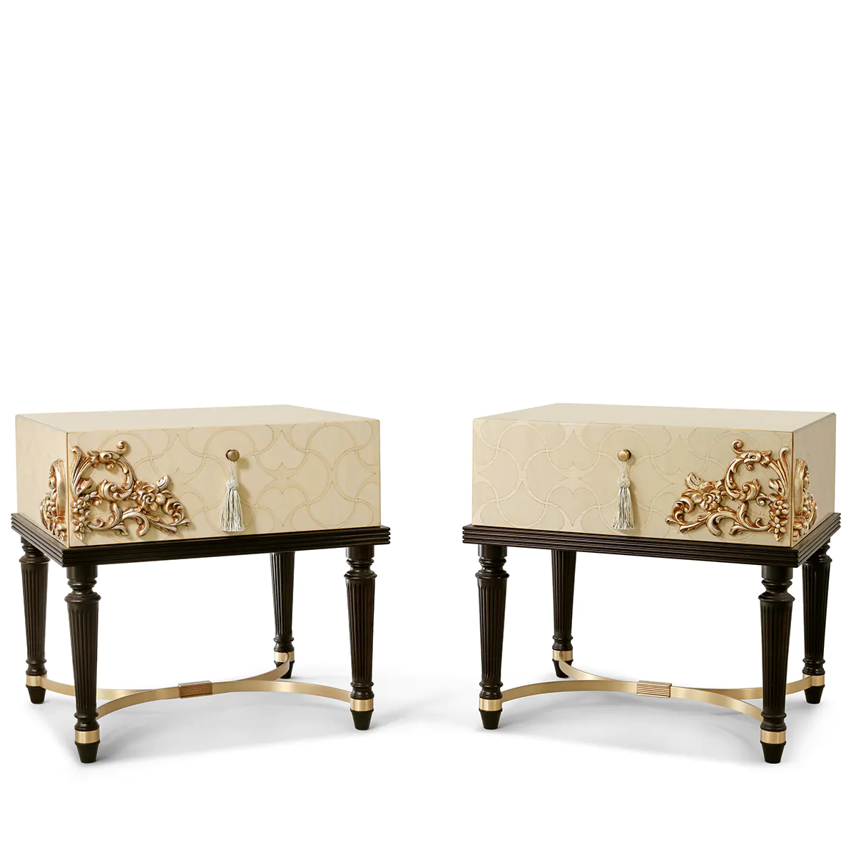 FLORA nightstand EN Flora nightstand in solid wood with gold details, luxury Italian craftsmanship.