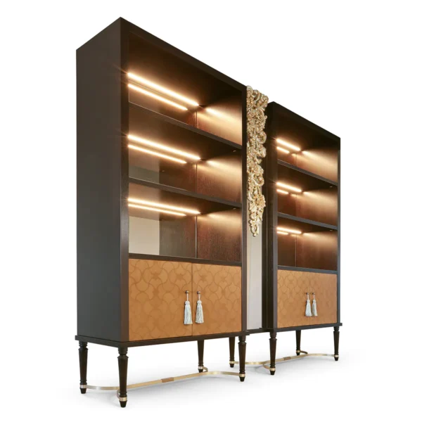 Flora double-sided bookcase in hand-carved wood, luxury Italian craftsmanship.