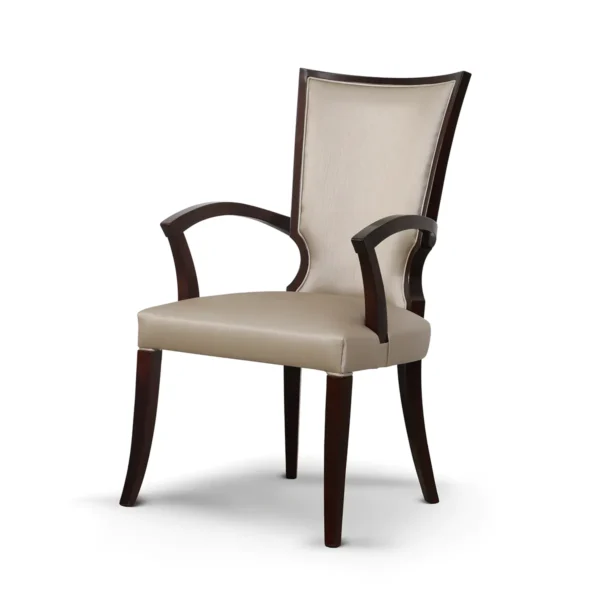 Garment armchair upholstered in beige fabric, wood frame, Italian craftsmanship.