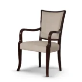 Gramercy armchair upholstered in cream fabric, dark wood frame, Italian craftsmanship.