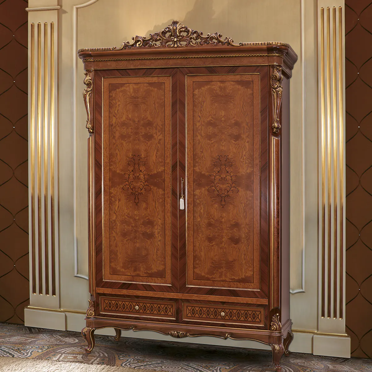 LOUVRE wardrobe 2-door thumbnail EN Louvre 2-door wardrobe in hand-carved wood, luxury Italian craftsmanship.