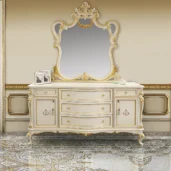 Louvre double dresser in baroque style with integrated mirror and gold details, luxury Italian craftsmanship.