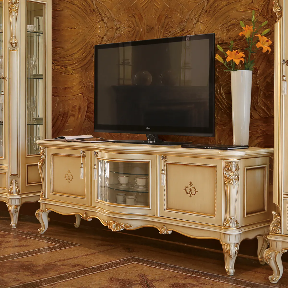 LOUVRE TV stand thumbnail EN Louvre TV stand in carved wood, luxury Italian craftsmanship.