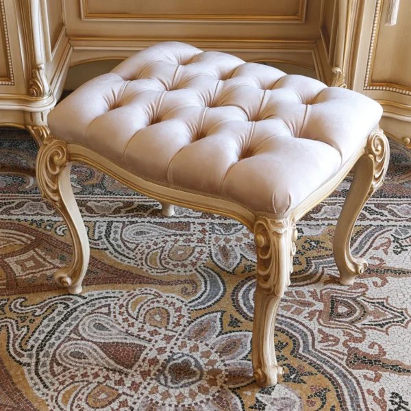 Louvre upholstered pouf with tufted finish, luxury Italian craftsmanship.