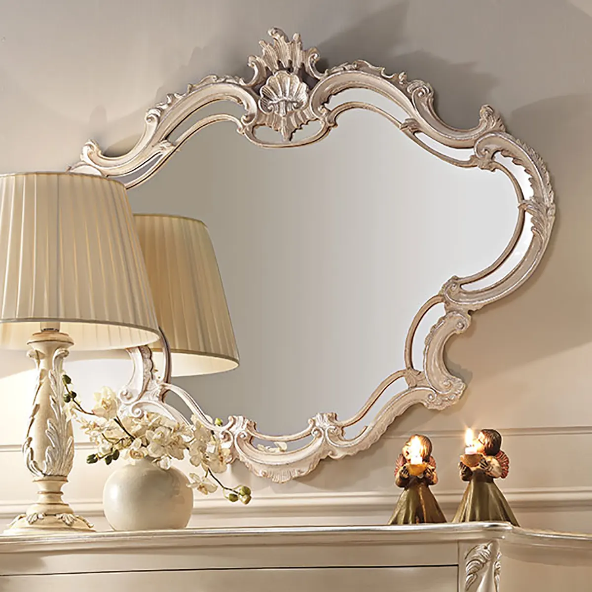 LOUVRE lacquered dresser mirror thumbnail EN Louvre baroque mirror, pairs with the lacquered dresser, luxury Italian craftsmanship.