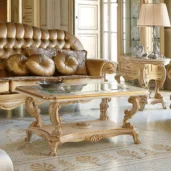 Louvre rectangular coffee table with sculpted pedestal base, luxury Italian craftsmanship.