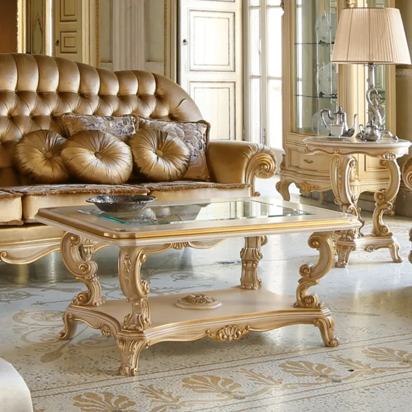 Louvre rectangular coffee table with sculpted pedestal base, luxury Italian craftsmanship.