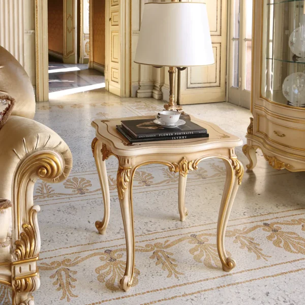 Louvre square coffee table with carved legs, luxury Italian craftsmanship.