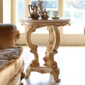 Louvre round coffee table in carved wood, luxury Italian craftsmanship.