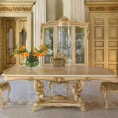Louvre rectangular table with carved sculpted pedestal base, luxury Italian craftsmanship.