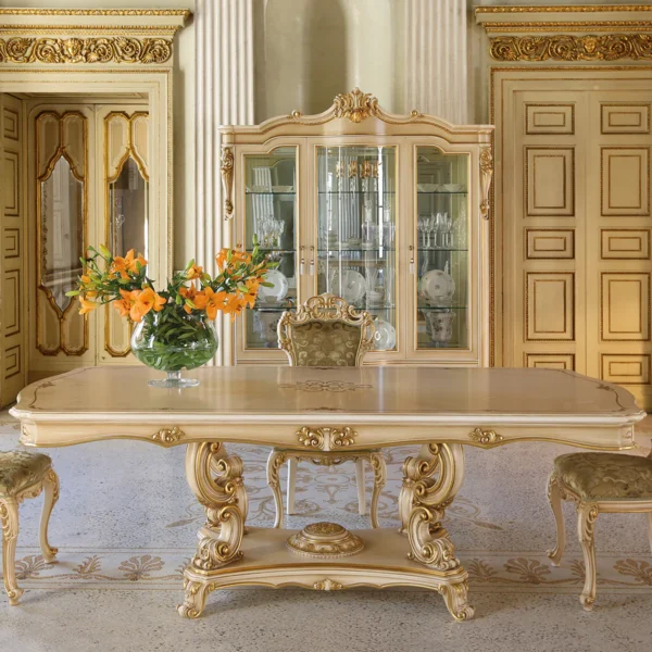 Louvre rectangular table with carved sculpted pedestal base, luxury Italian craftsmanship.