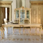 Louvre extendable rectangular table with carved legs, luxury Italian craftsmanship.