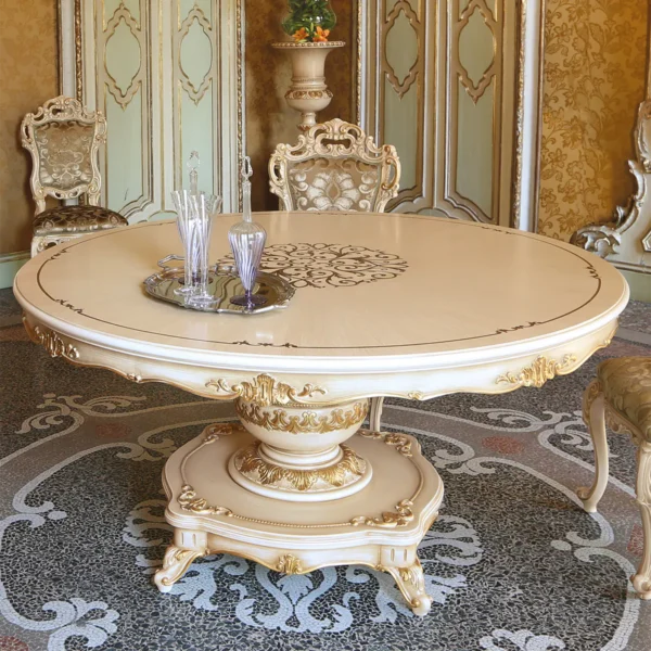 Louvre round table in carved wood, luxury Italian craftsmanship.