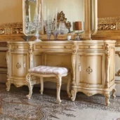 Louvre vanity dresser with mirror, in carved wood, luxury Italian craftsmanship.