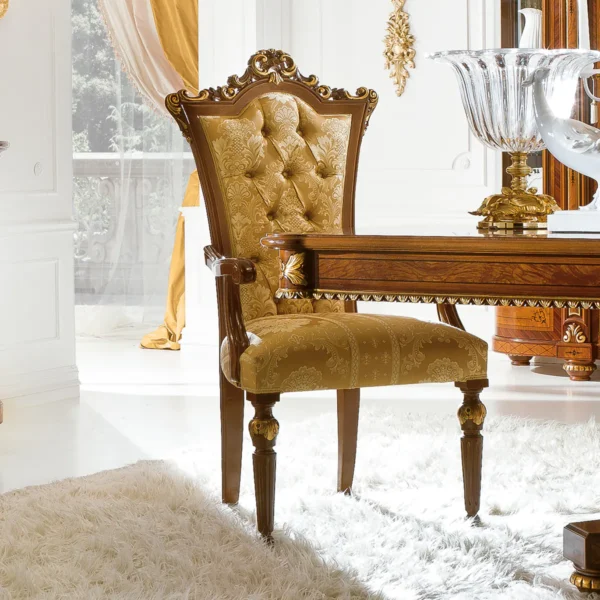 Magnum chair in wood with gold details, luxury Italian craftsmanship.