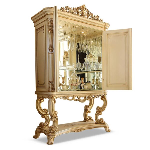 Louvre bar cabinet with mirrored shelves for glasses and bottles, luxury Italian craftsmanship.
