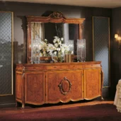 Mondial 4-door sideboard in carved wood, luxury Italian craftsmanship.